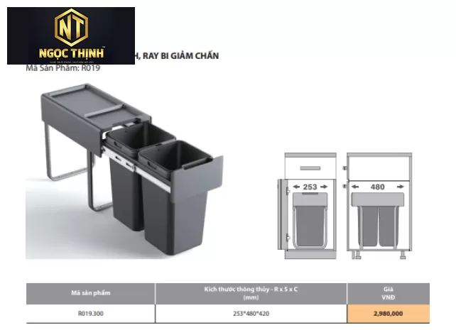 Thùng rác đôi gắn cánh, ray bi giảm chấn (dùng cho cánh kéo và cánh mở) tại Phước Thái Thùng rác đôi gắn cánh, ray bi giảm chấn (dùng cho cánh kéo và cánh mở) tại Phước Thái